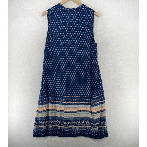 HENNA Dress One Size Floral Geometric V-Neck Boho Sleeveless Midi Boho Blue - Picture 2 of 10